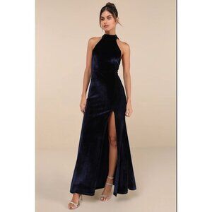 Lulus Womens Medium Navy Velvet Backless Mermaid Maxi Dress Fabulous Always